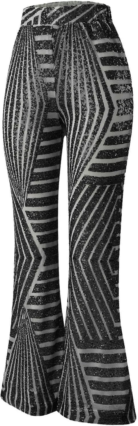 Sequin Pants for Women Women Sequins Wide Leg Pants Fashion Shiny Hight Waist Flared Trousers Dance Long Pants New