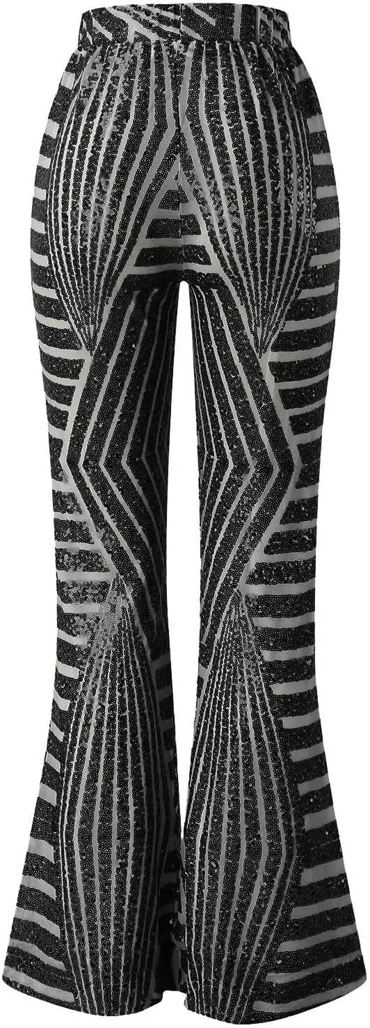Sequin Pants for Women Women Sequins Wide Leg Pants Fashion Shiny Hight Waist Flared Trousers Dance Long Pants New