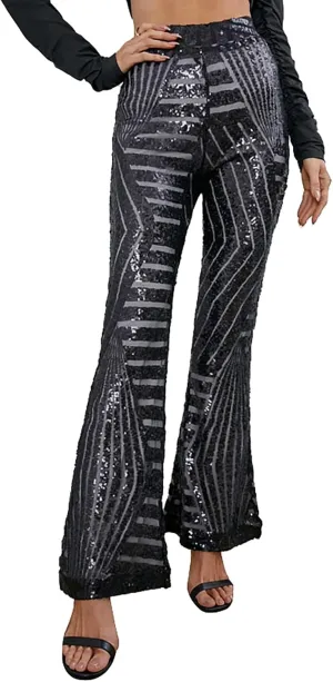 Sequin Pants for Women Women Sequins Wide Leg Pants Fashion Shiny Hight Waist Flared Trousers Dance Long Pants New