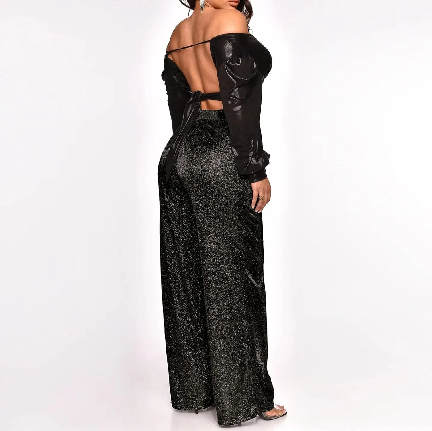 Sequin Pants Women Sparkly Glitter High Waisted Wide Leg Flare Trousers Bell Bottom Night Out Clubwear Party Pants
