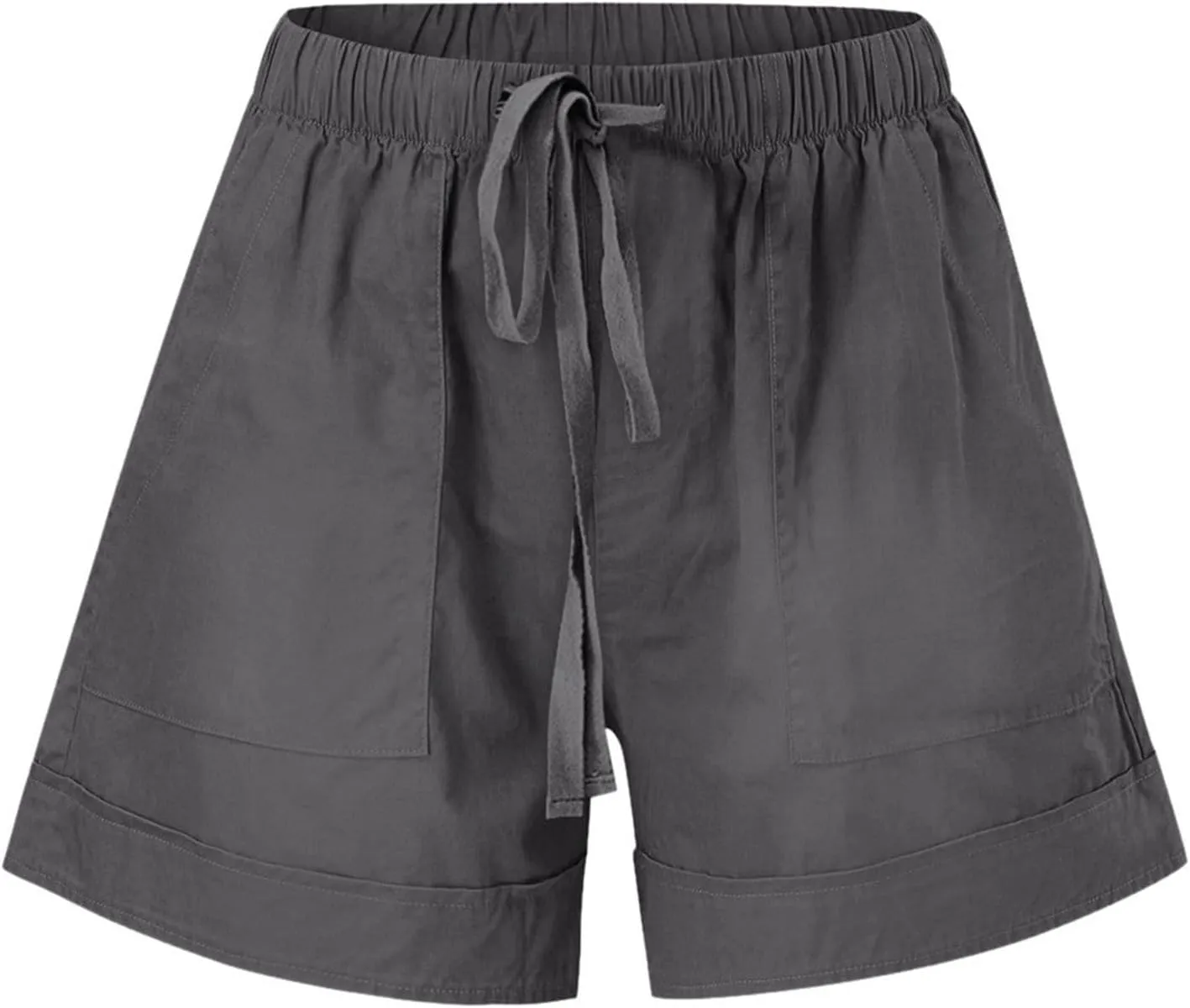 Short Pants Womens Summer Solid Color Causal Comfy Loose Fit Trousers with Pockets Drawstring Straight Leg Lounge Pants