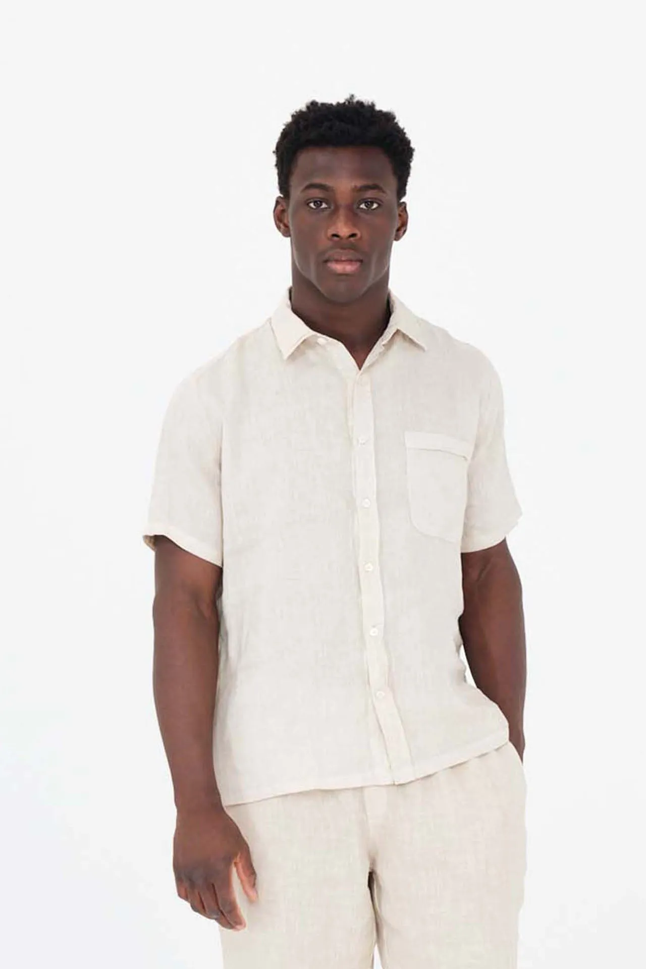 Short Sleeved Front Pocket Linen Shirt
