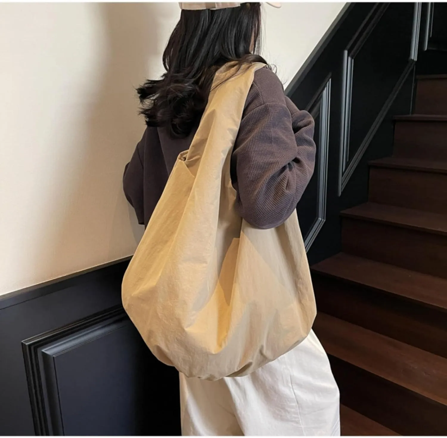 Slouchy Nylon Tote Bag Women 2025 Gym Sporty Shoulder Handbag Everyday Sling Unstructured Hobo Purse Casual Work