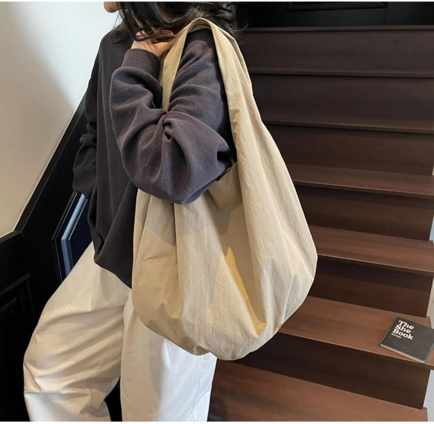 Slouchy Nylon Tote Bag Women 2025 Gym Sporty Shoulder Handbag Everyday Sling Unstructured Hobo Purse Casual Work