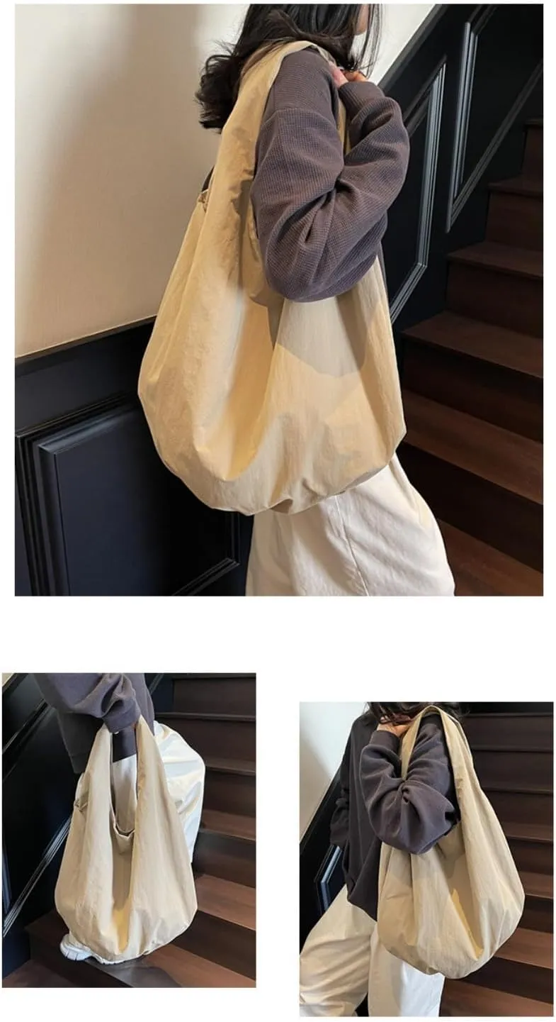 Slouchy Nylon Tote Bag Women 2025 Gym Sporty Shoulder Handbag Everyday Sling Unstructured Hobo Purse Casual Work
