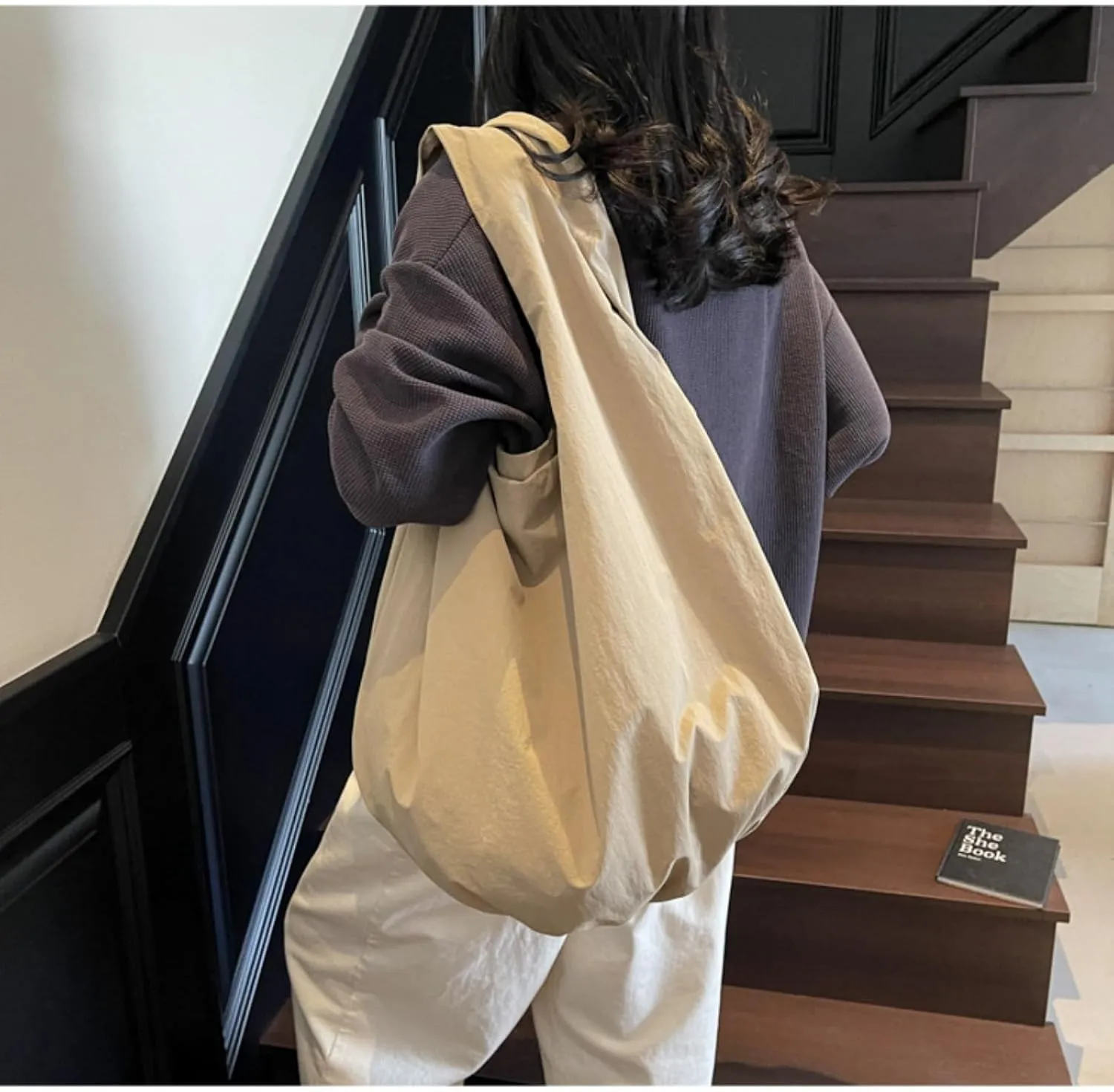 Slouchy Nylon Tote Bag Women 2025 Gym Sporty Shoulder Handbag Everyday Sling Unstructured Hobo Purse Casual Work