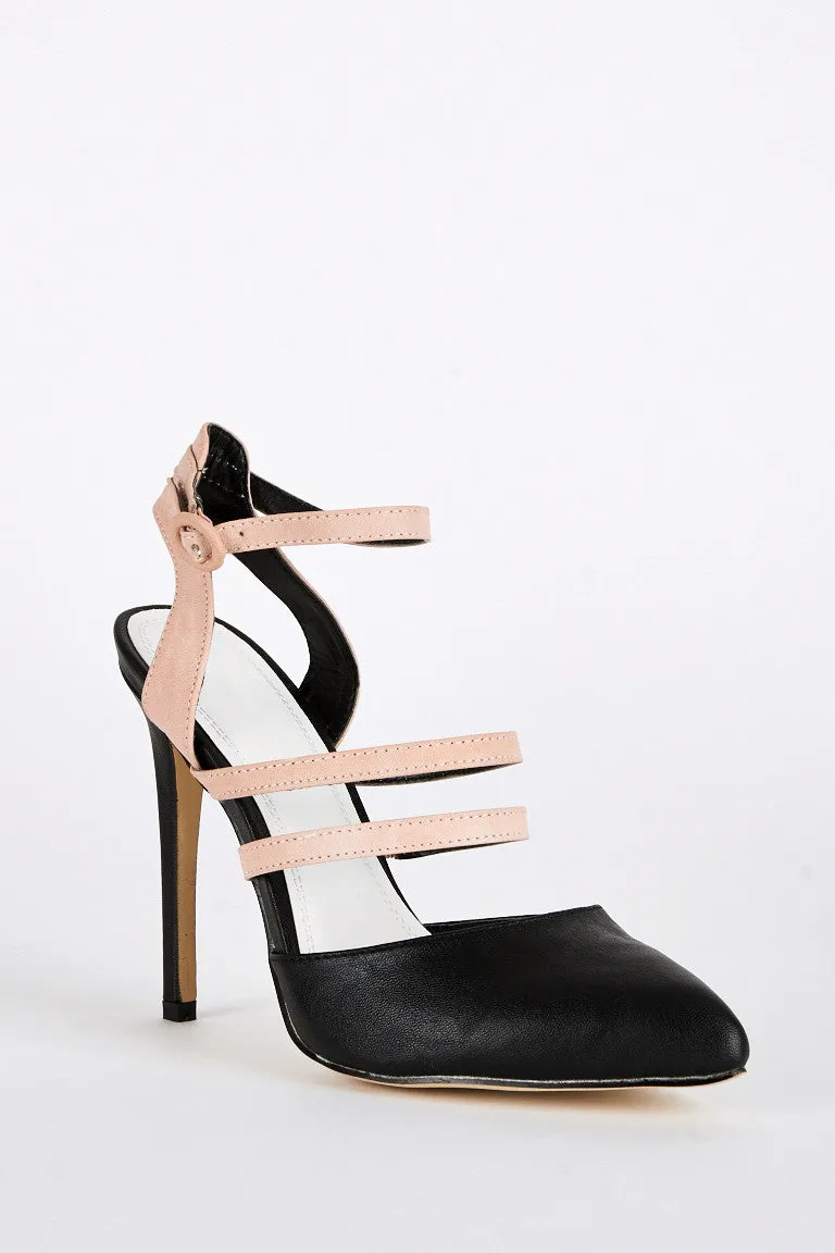 Strappy Pointed Toe Stiletto Heel Court Shoes