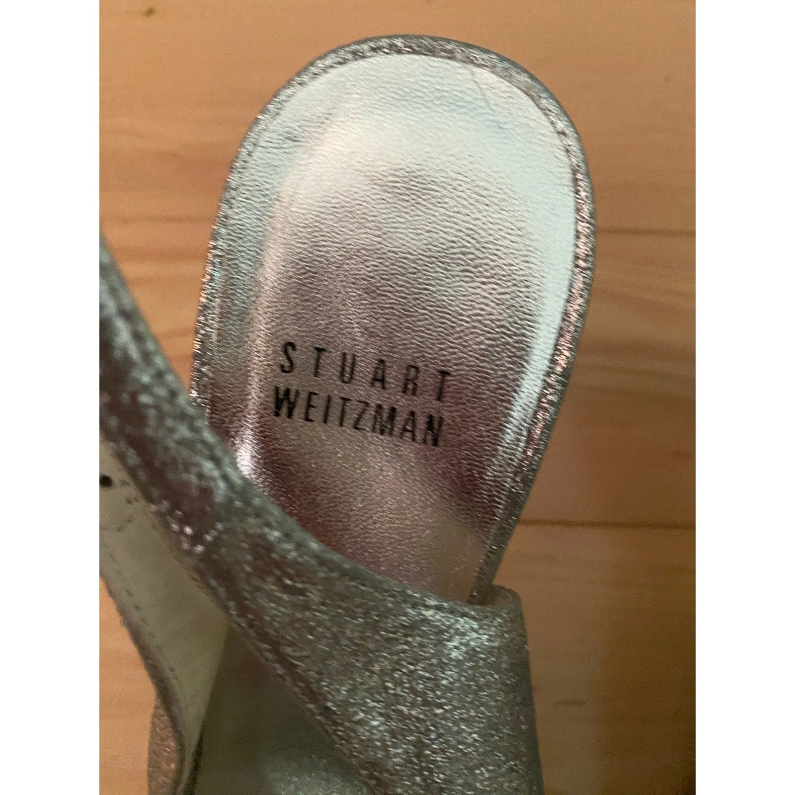 Stuart Weitzman Silver Glitter Slingback Peep-Toe Heels Size 8