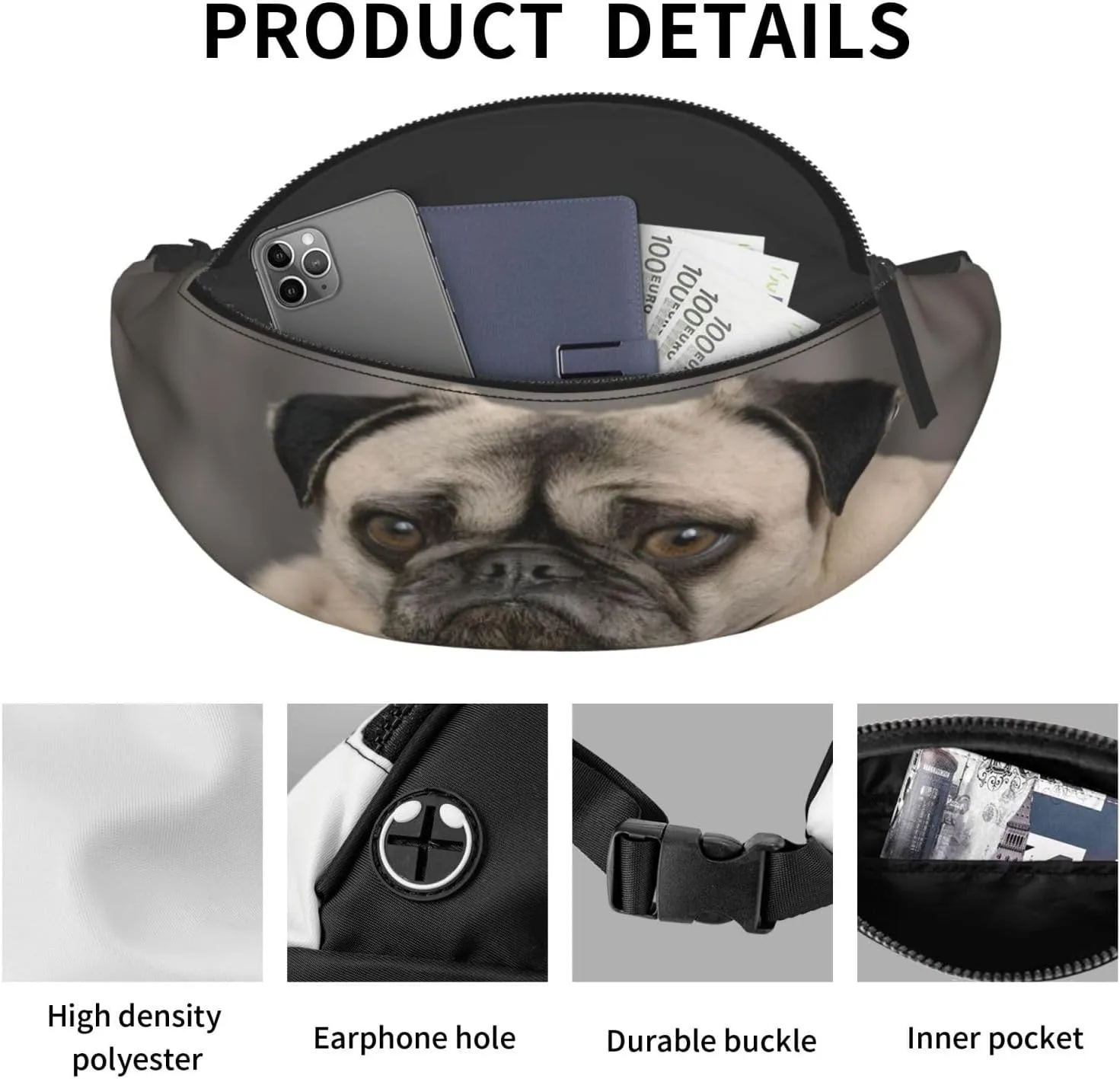 Stylish 3d Lazy Dog Puppy Bumbags Waist Fanny Pack For Women Ladies Men Lightweight Bum Bag With Zip Pockets Adjustable Belt For Dog Walking Running Cycling Hiking Outdoor Sport