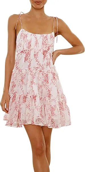 Summer Floral Mini Dresses for Women 2025 Flowy Boho Sleeveless Spaghetti Strap Dress Tiered Ruffle Short Skater Dress