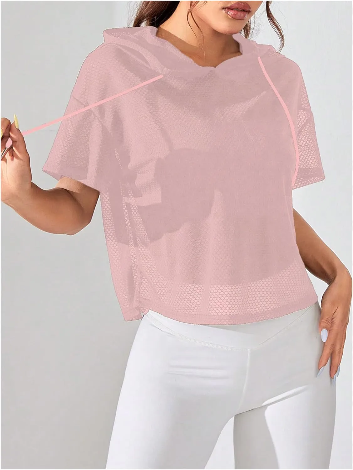 SweatyRocks Women's Short Sleeve Fishnet Hoodies Hollow Out Sports Workout Tops