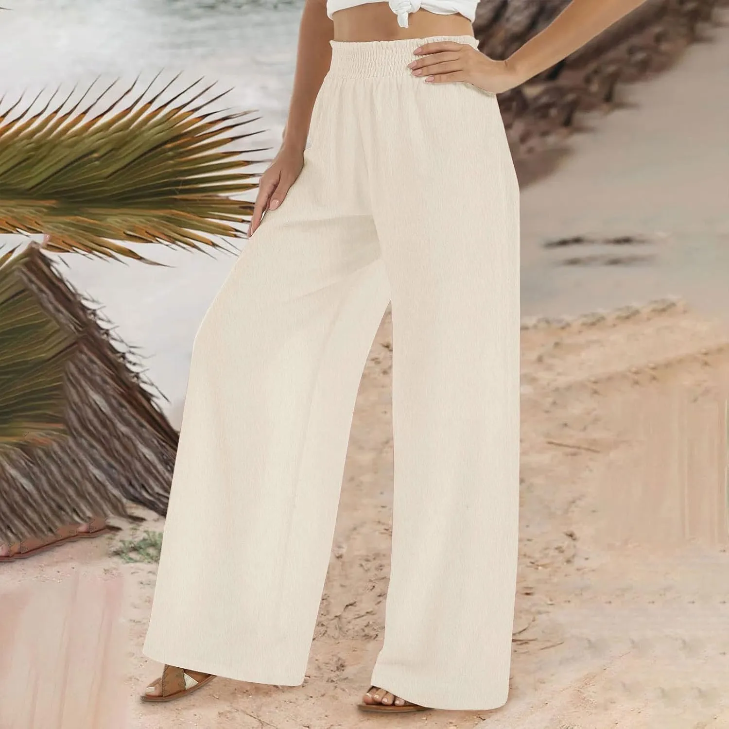 TARIENDY Palazzo Pants for Women Casual Long Pant Loose Comfy Summer High Waisted Wide Leg Beach Trousers with Pockets