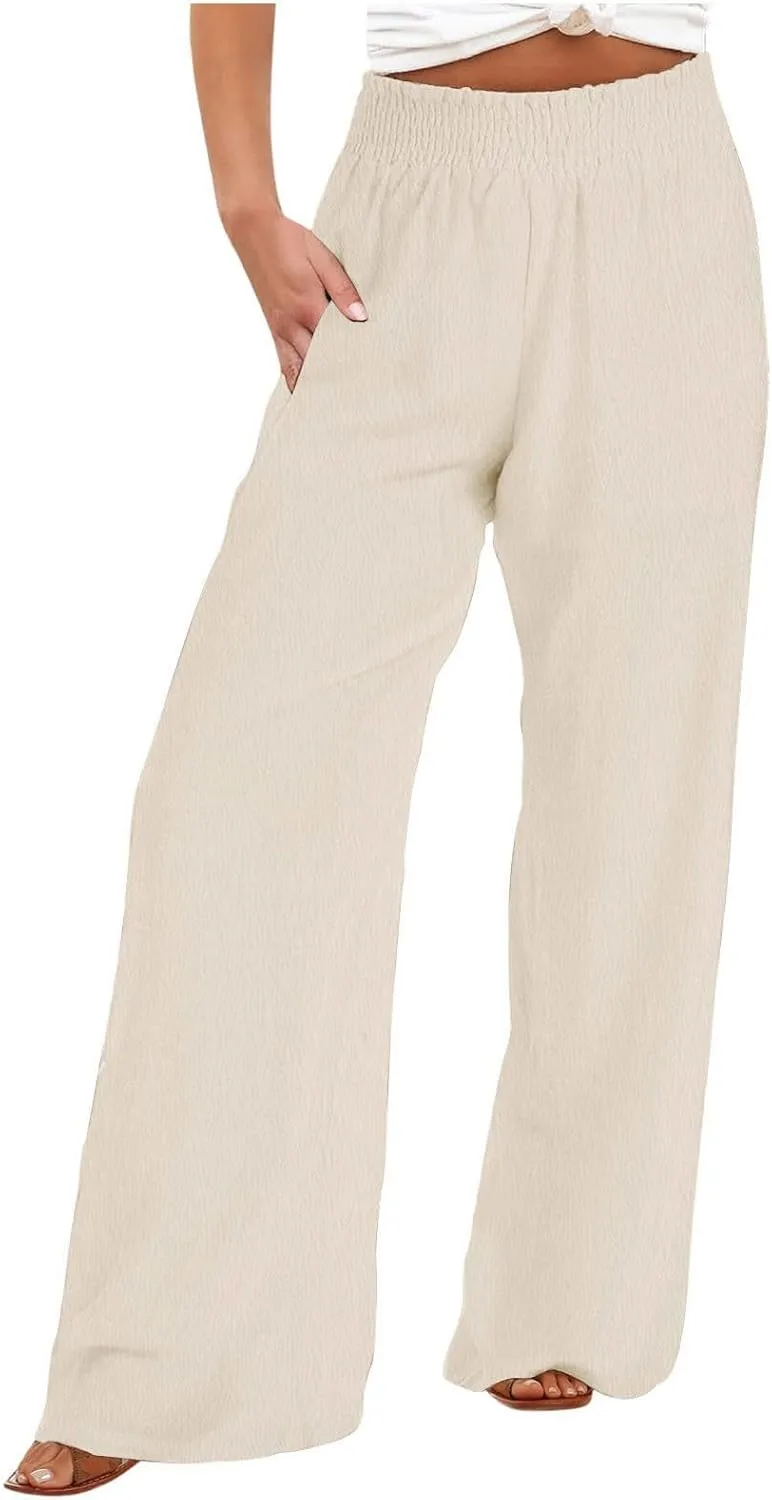 TARIENDY Palazzo Pants for Women Casual Long Pant Loose Comfy Summer High Waisted Wide Leg Beach Trousers with Pockets