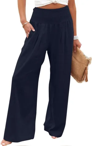TARIENDY Palazzo Pants for Women Casual Wide Leg High Waisted Beach Pant Summer Loose Comfy Vacation Trousers with Pockets