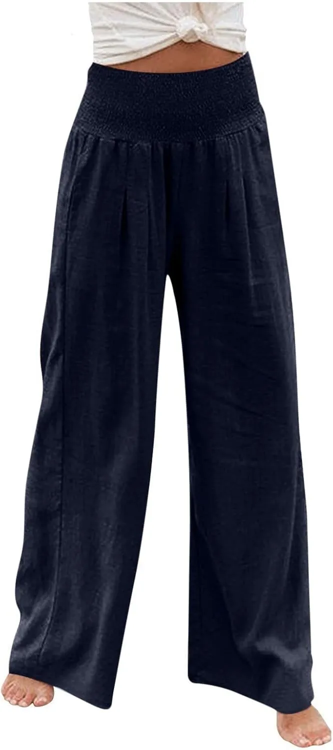 TARIENDY Palazzo Pants for Women Casual Wide Leg High Waisted Beach Pant Summer Loose Comfy Vacation Trousers with Pockets