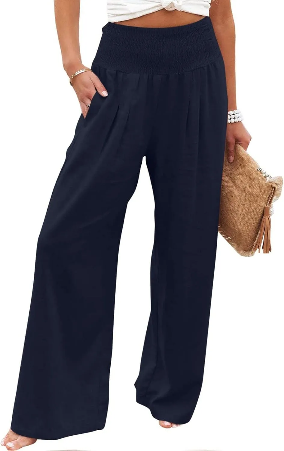 TARIENDY Palazzo Pants for Women Casual Wide Leg High Waisted Beach Pant Summer Loose Comfy Vacation Trousers with Pockets