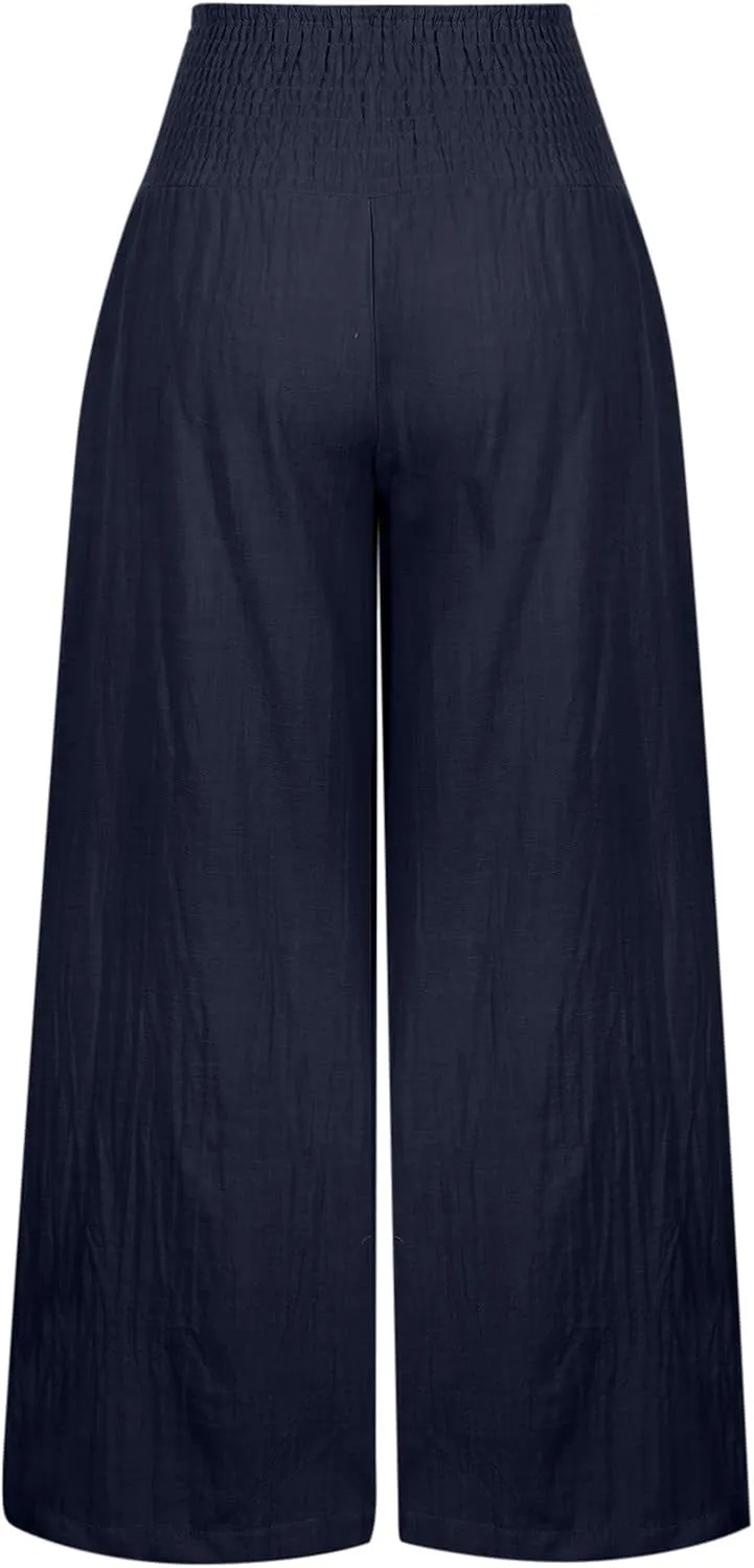 TARIENDY Palazzo Pants for Women Casual Wide Leg High Waisted Beach Pant Summer Loose Comfy Vacation Trousers with Pockets