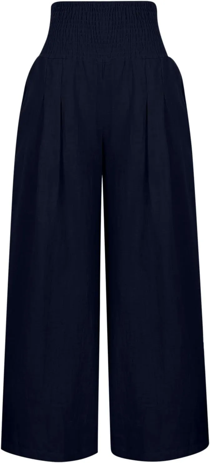 TARIENDY Palazzo Pants for Women Casual Wide Leg High Waisted Beach Pant Summer Loose Comfy Vacation Trousers with Pockets