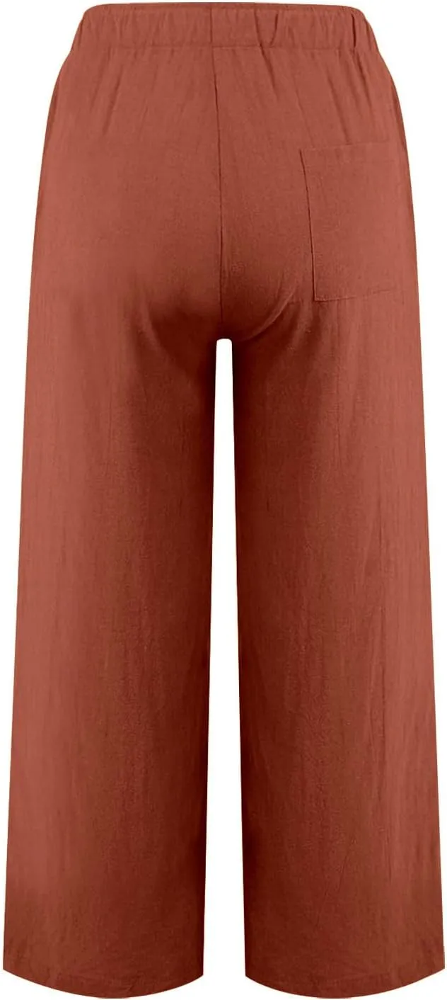 TARIENDY Women Summer Pants Casual Wide Leg High Waisted Trousers Loose Comfy Drawstring Lounge Palazzo Pant with Pockets