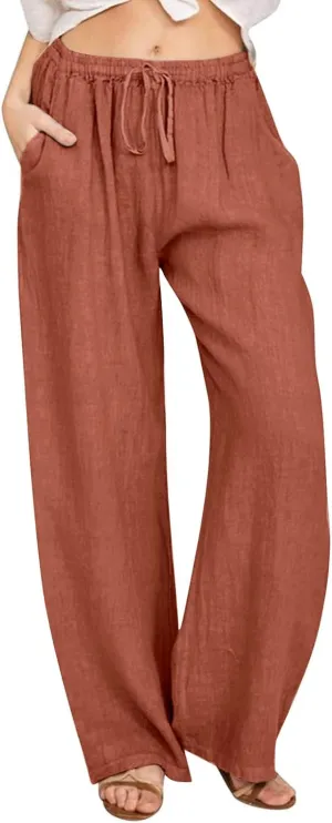 TARIENDY Women Summer Pants Casual Wide Leg High Waisted Trousers Loose Comfy Drawstring Lounge Palazzo Pant with Pockets