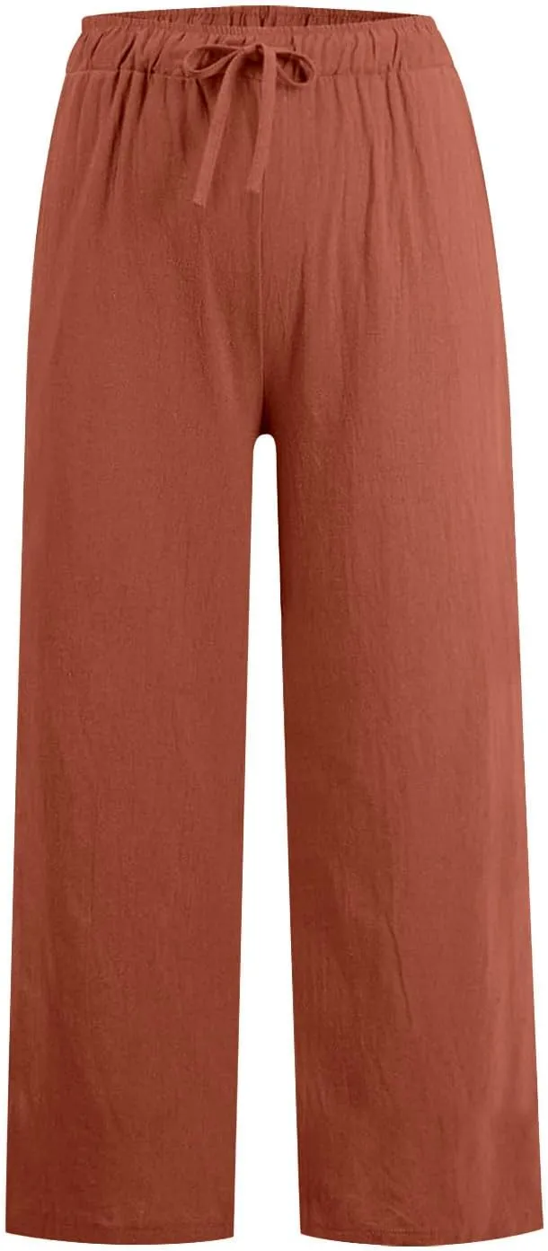 TARIENDY Women Summer Pants Casual Wide Leg High Waisted Trousers Loose Comfy Drawstring Lounge Palazzo Pant with Pockets