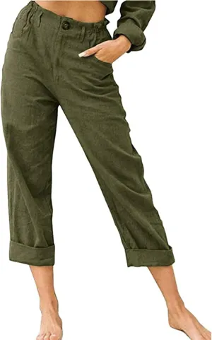 TARIENDY Womens Capri Pants Casual Summer Drawstring Elastic Waist Pant Comfy Lounge Beach Cropped Trousers with Pockets