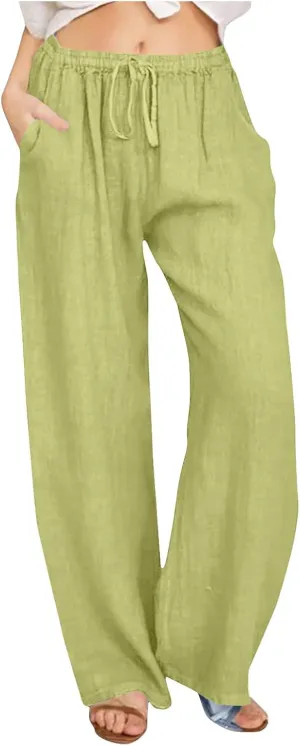 TARIENDY Womens Casual Pants Drawstring Elastic Waist Wide Leg Trousers Loose Comfy Lounge Long Palazzo Pant with Pockets