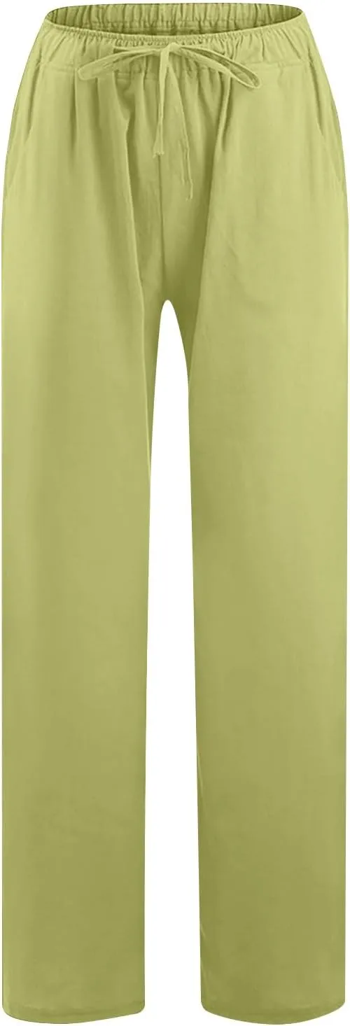 TARIENDY Womens Casual Pants Drawstring Elastic Waist Wide Leg Trousers Loose Comfy Lounge Long Palazzo Pant with Pockets