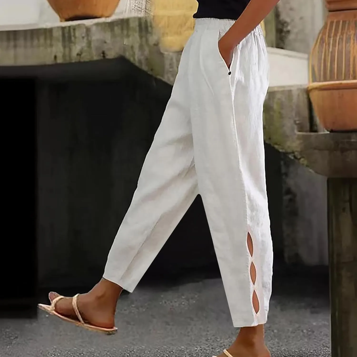 TARIENDY Womens Summer Pants Casual Drawstring Elastic Waist Trousers Loose Comfy Lightweight Beach Vacation Outfits 2025