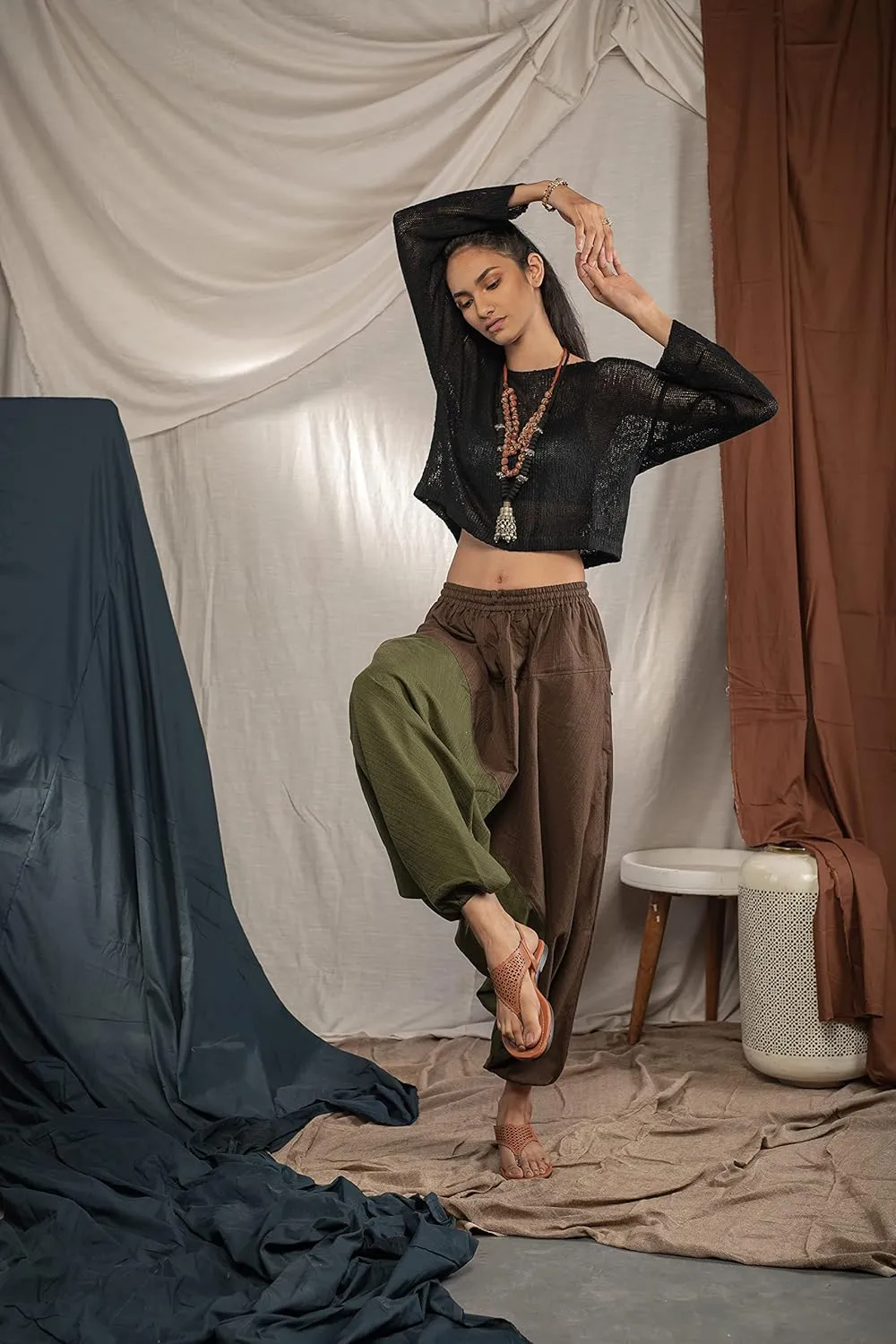 The Veshti Company Boho Wide Leg Yoga Pants Pyjama Parachute Pant with Pockets for Women Cotton Loose Flowy Lounge Harem Pant