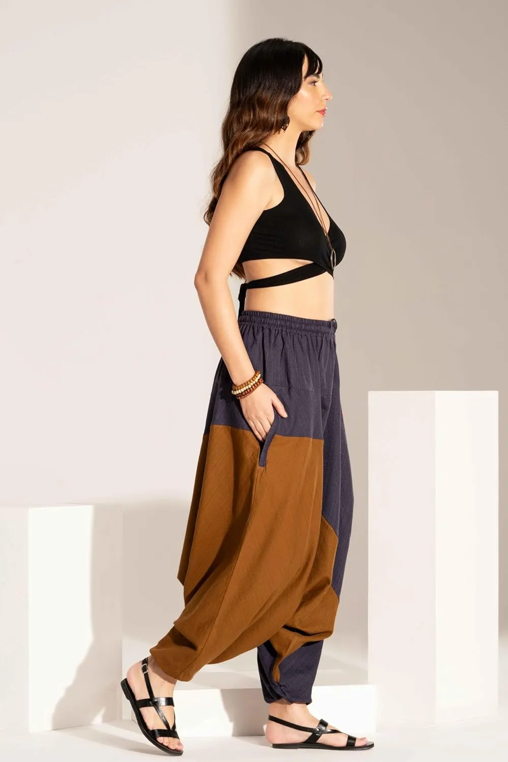 The Veshti Company Boho Wide Leg Yoga Pants Pyjama Parachute Pant with Pockets for Women Cotton Loose Flowy Lounge Harem Pant