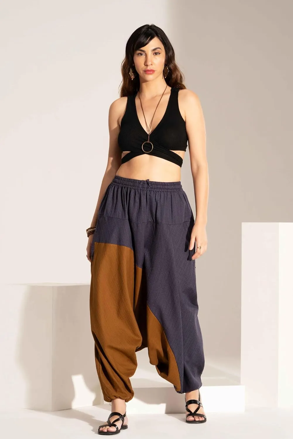 The Veshti Company Boho Wide Leg Yoga Pants Pyjama Parachute Pant with Pockets for Women Cotton Loose Flowy Lounge Harem Pant