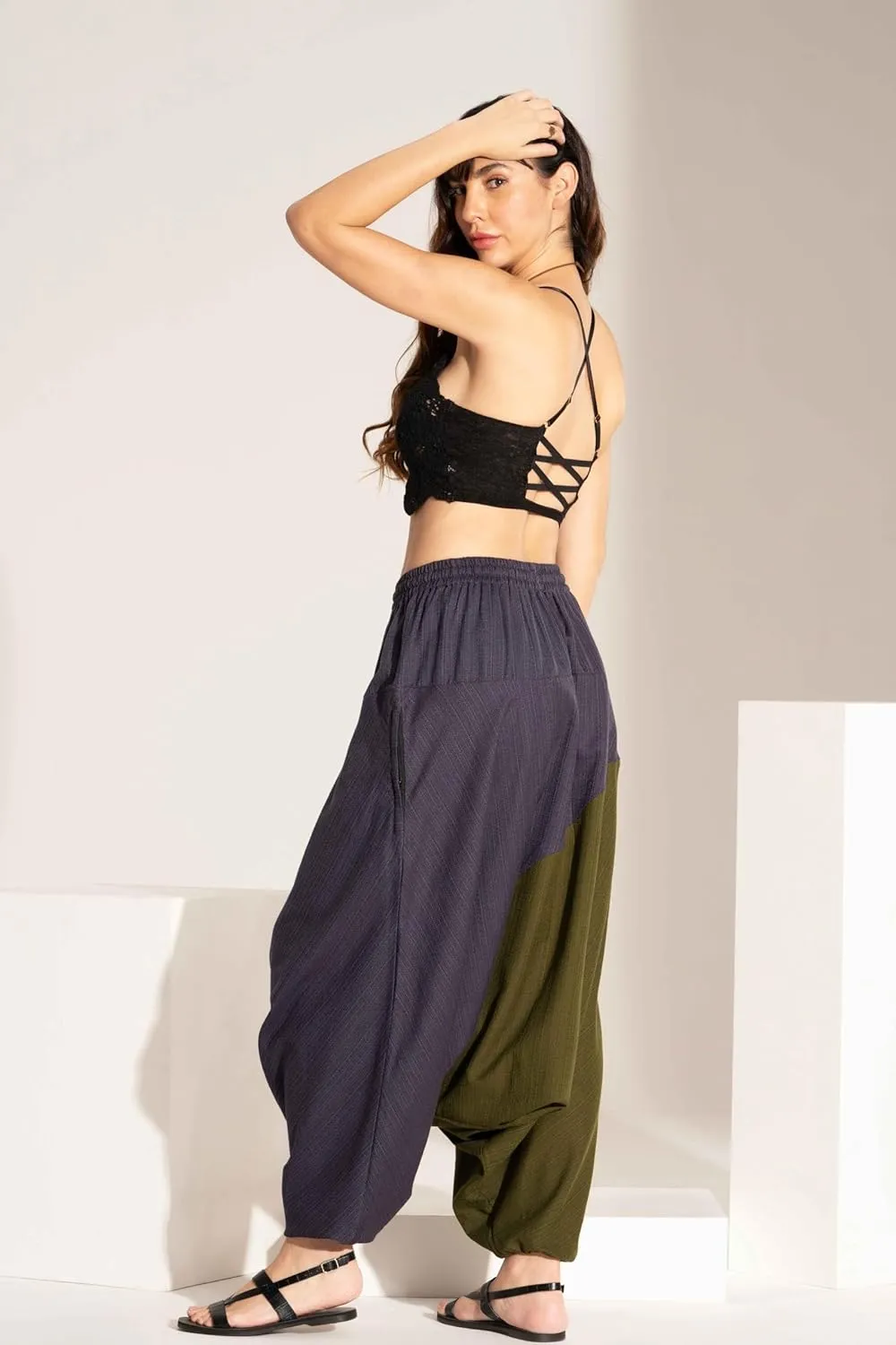 The Veshti Company Boho Wide Leg Yoga Pants Pyjama Parachute Pant with Pockets for Women Cotton Loose Flowy Lounge Harem Pant