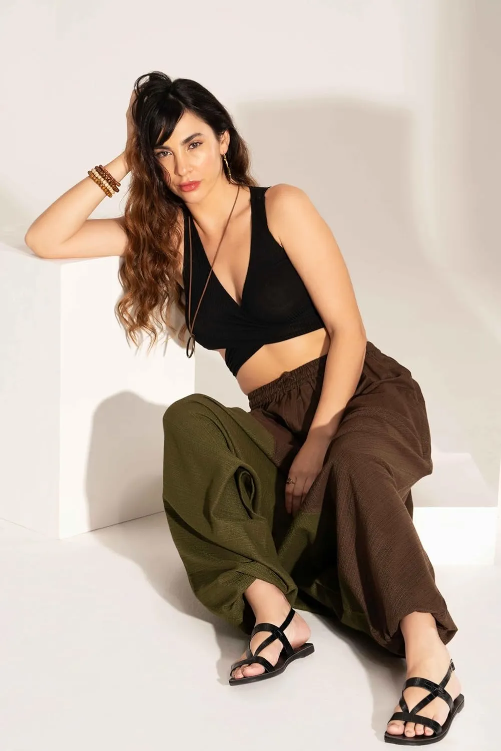 The Veshti Company Boho Wide Leg Yoga Pants Pyjama Parachute Pant with Pockets for Women Cotton Loose Flowy Lounge Harem Pant