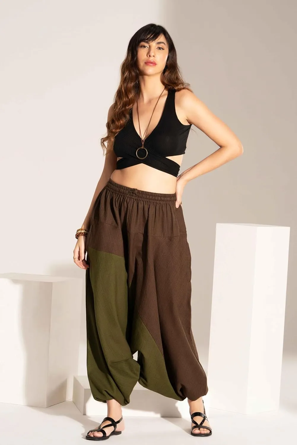 The Veshti Company Boho Wide Leg Yoga Pants Pyjama Parachute Pant with Pockets for Women Cotton Loose Flowy Lounge Harem Pant