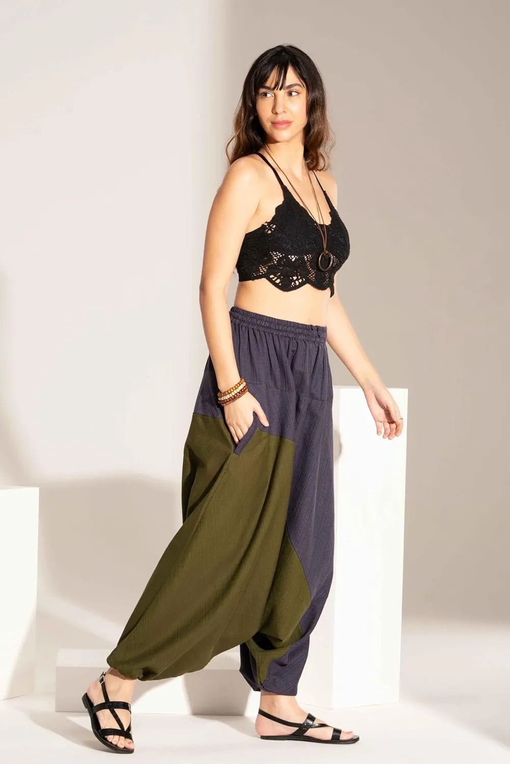 The Veshti Company Boho Wide Leg Yoga Pants Pyjama Parachute Pant with Pockets for Women Cotton Loose Flowy Lounge Harem Pant