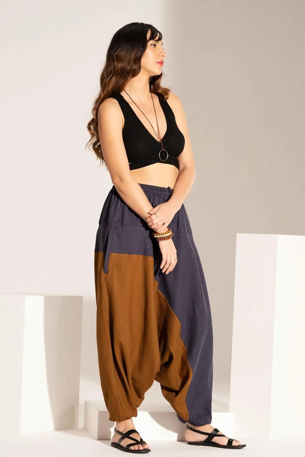 The Veshti Company Boho Wide Leg Yoga Pants Pyjama Parachute Pant with Pockets for Women Cotton Loose Flowy Lounge Harem Pant