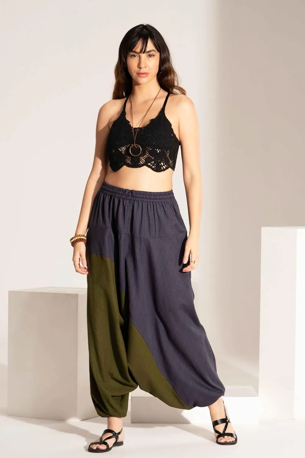 The Veshti Company Boho Wide Leg Yoga Pants Pyjama Parachute Pant with Pockets for Women Cotton Loose Flowy Lounge Harem Pant