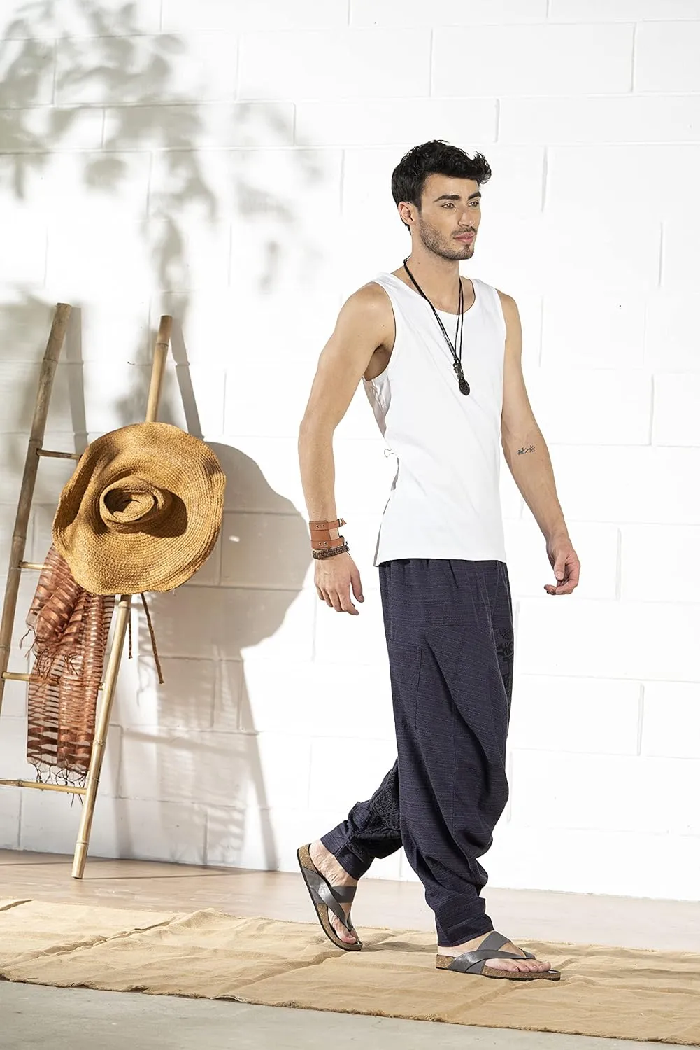 The Veshti Company Men's Boho Harem Pants - Printed Yoga Baggy Pants with Elastic Waist & Drawstring,