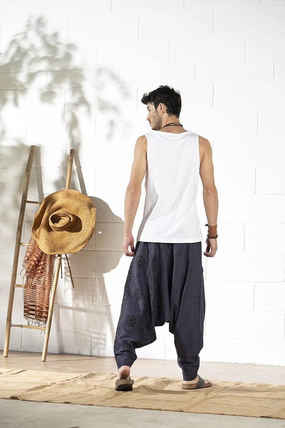 The Veshti Company Men's Boho Harem Pants - Printed Yoga Baggy Pants with Elastic Waist & Drawstring,