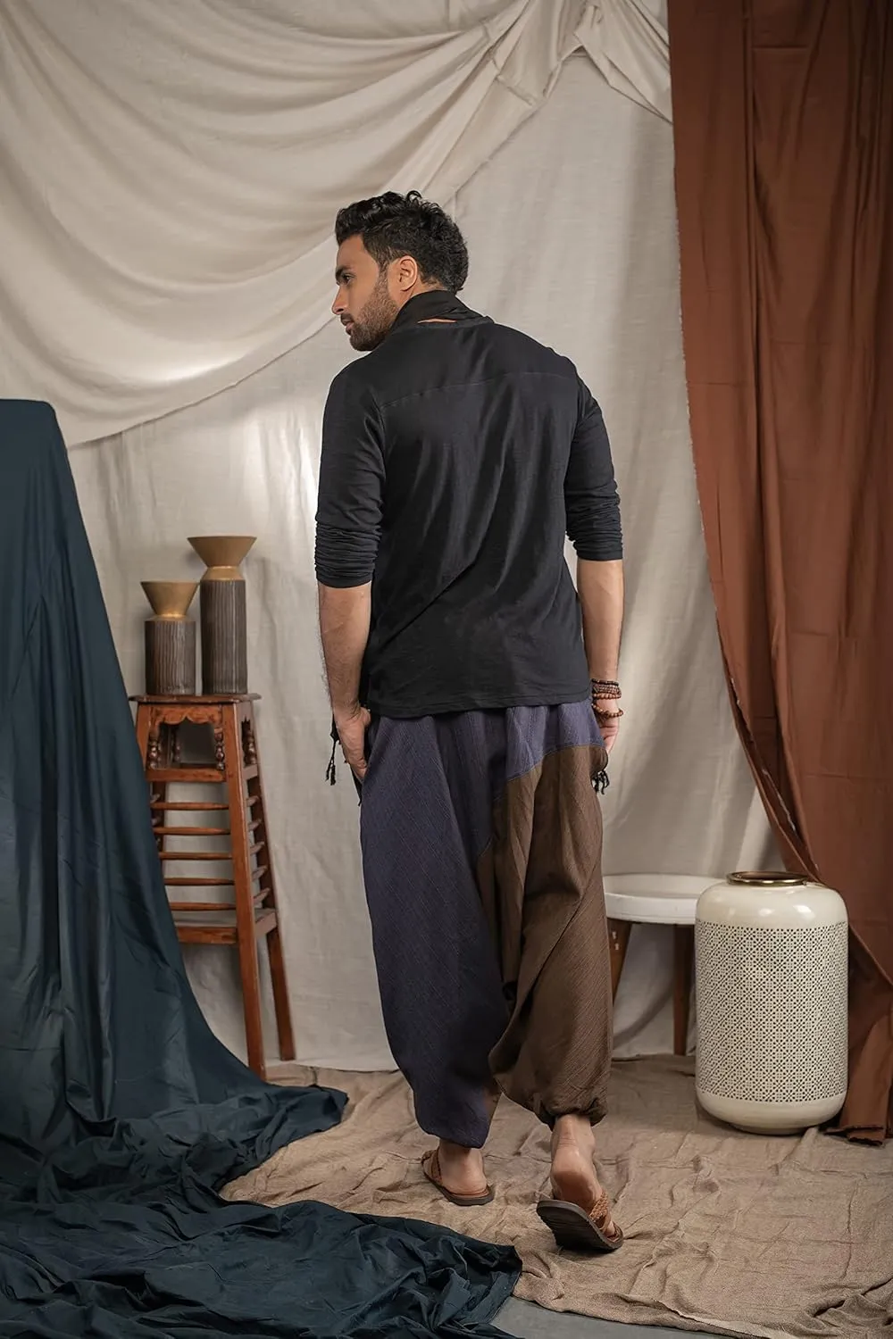 The Veshti Company Travel Hippie Parachute Pants for Men, Baggy Flowy Pants Lounge Yoga Harem Boho Music Festival Dance Pant