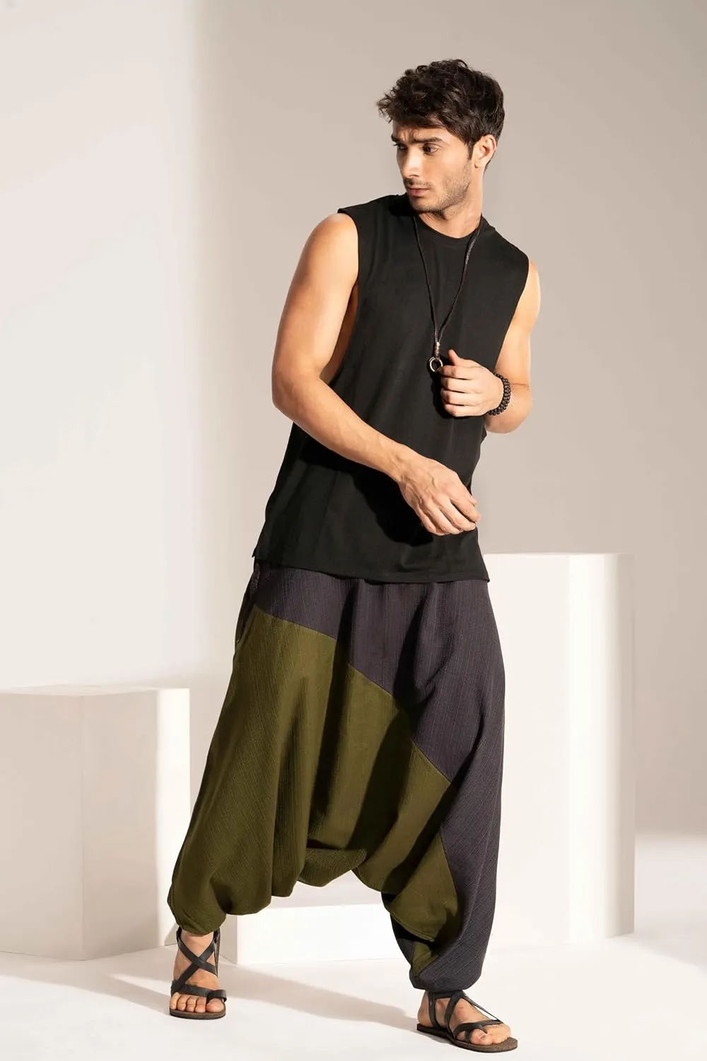 The Veshti Company Travel Hippie Parachute Pants for Men, Baggy Flowy Pants Lounge Yoga Harem Boho Music Festival Dance Pant