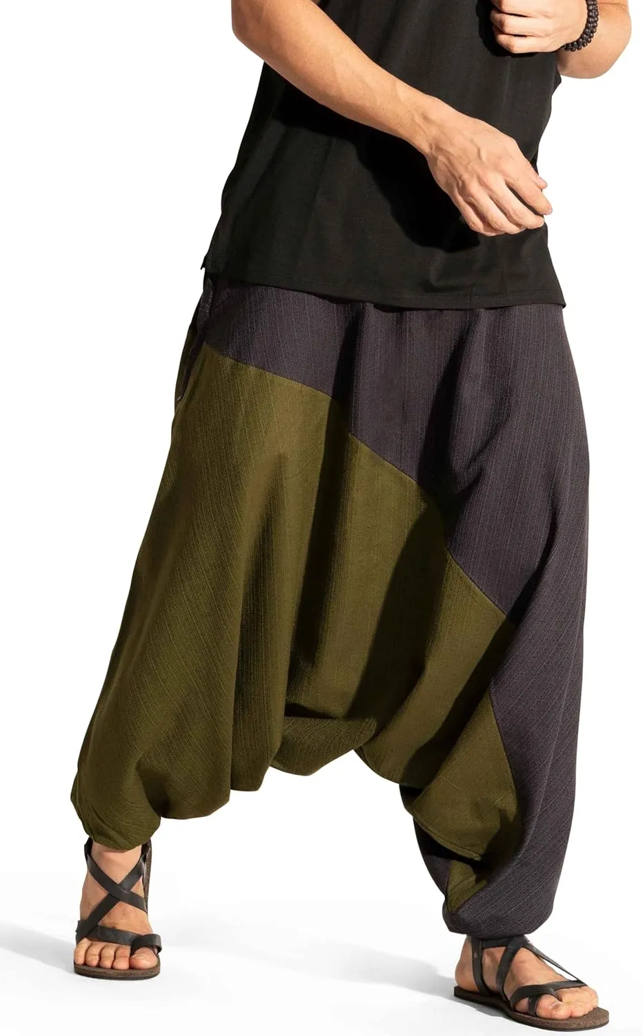 The Veshti Company Travel Hippie Parachute Pants for Men, Baggy Flowy Pants Lounge Yoga Harem Boho Music Festival Dance Pant