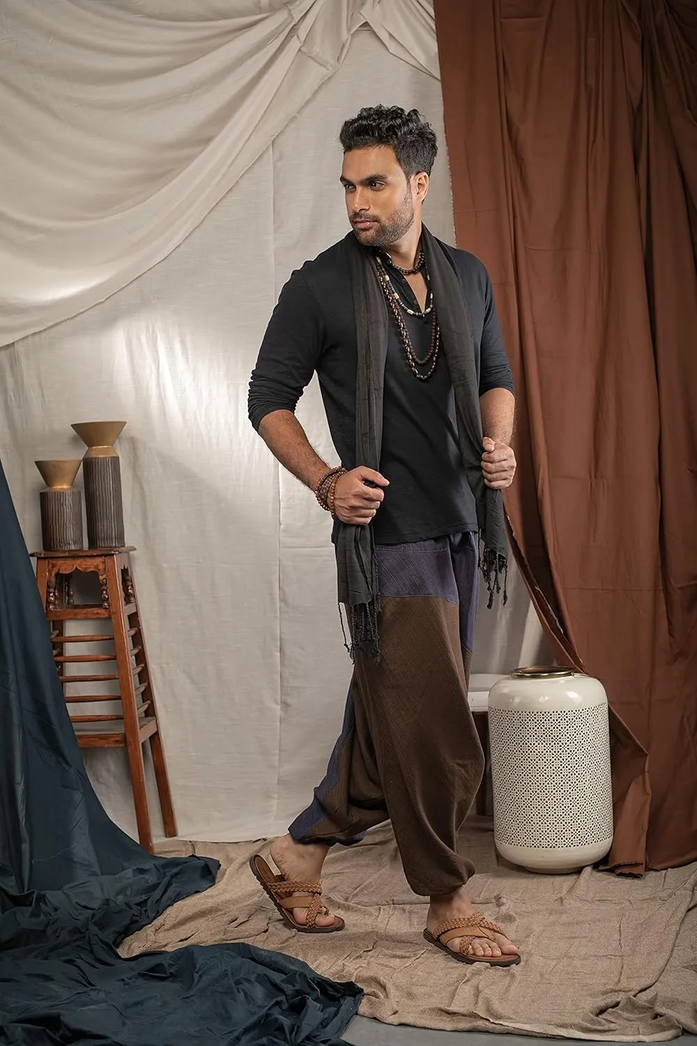 The Veshti Company Travel Hippie Parachute Pants for Men, Baggy Flowy Pants Lounge Yoga Harem Boho Music Festival Dance Pant