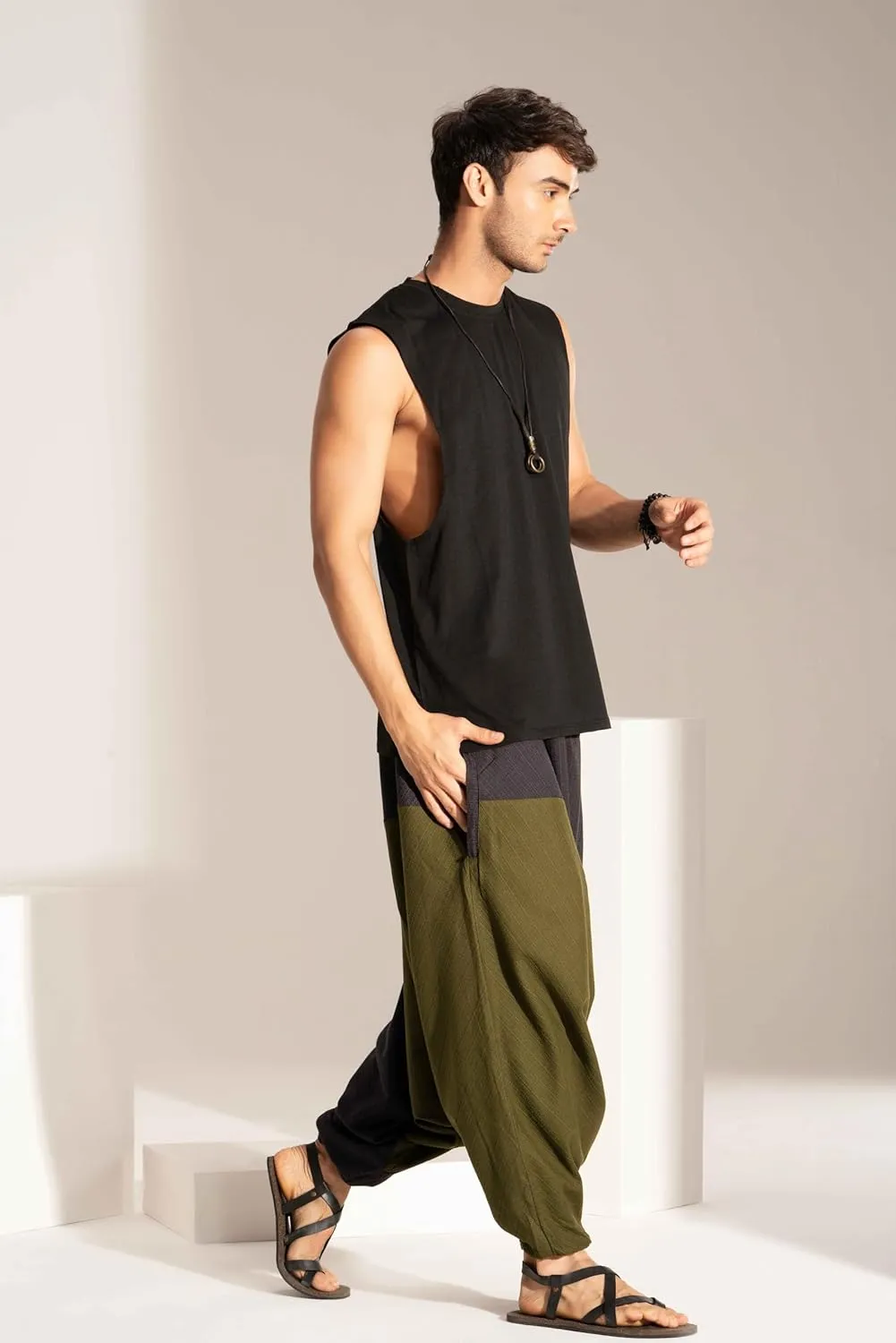 The Veshti Company Travel Hippie Parachute Pants for Men, Baggy Flowy Pants Lounge Yoga Harem Boho Music Festival Dance Pant