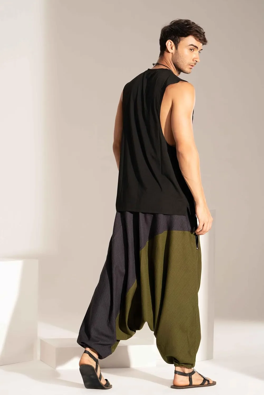 The Veshti Company Travel Hippie Parachute Pants for Men, Baggy Flowy Pants Lounge Yoga Harem Boho Music Festival Dance Pant