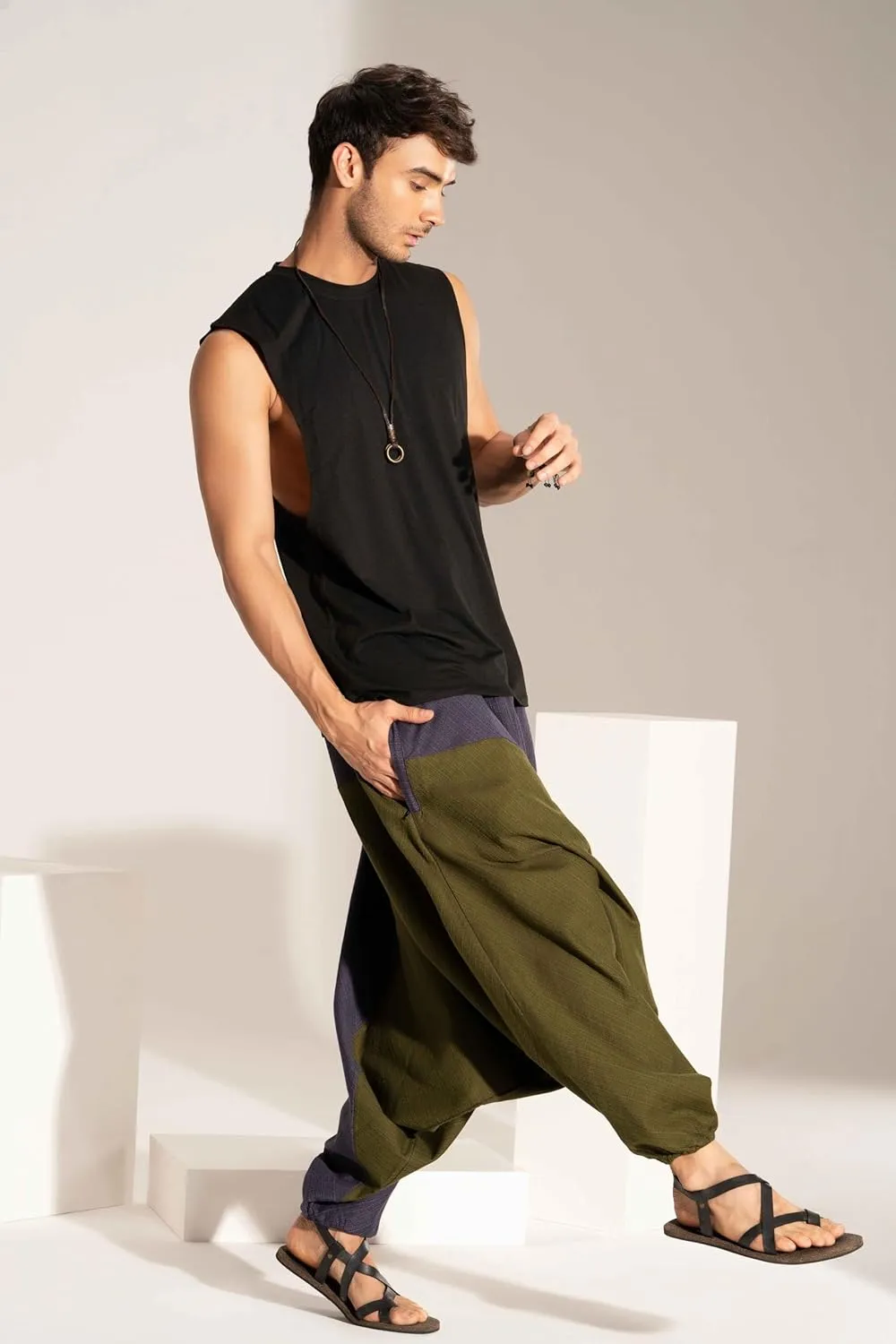 The Veshti Company Travel Hippie Parachute Pants for Men, Baggy Flowy Pants Lounge Yoga Harem Boho Music Festival Dance Pant