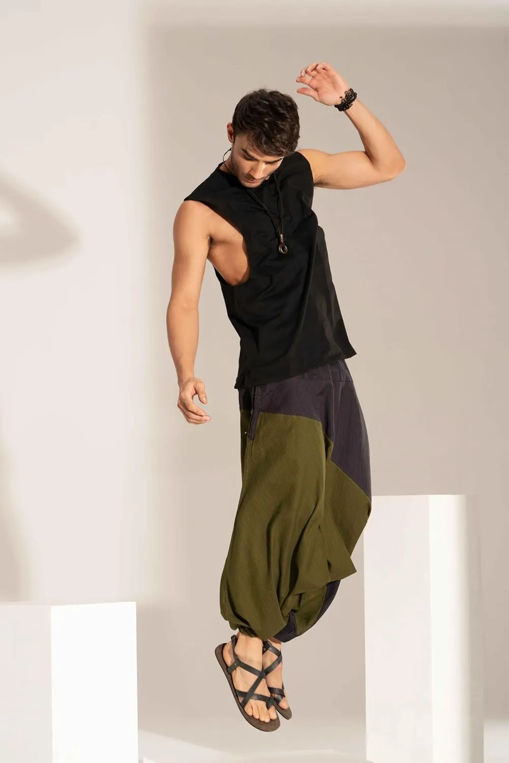 The Veshti Company Travel Hippie Parachute Pants for Men, Baggy Flowy Pants Lounge Yoga Harem Boho Music Festival Dance Pant