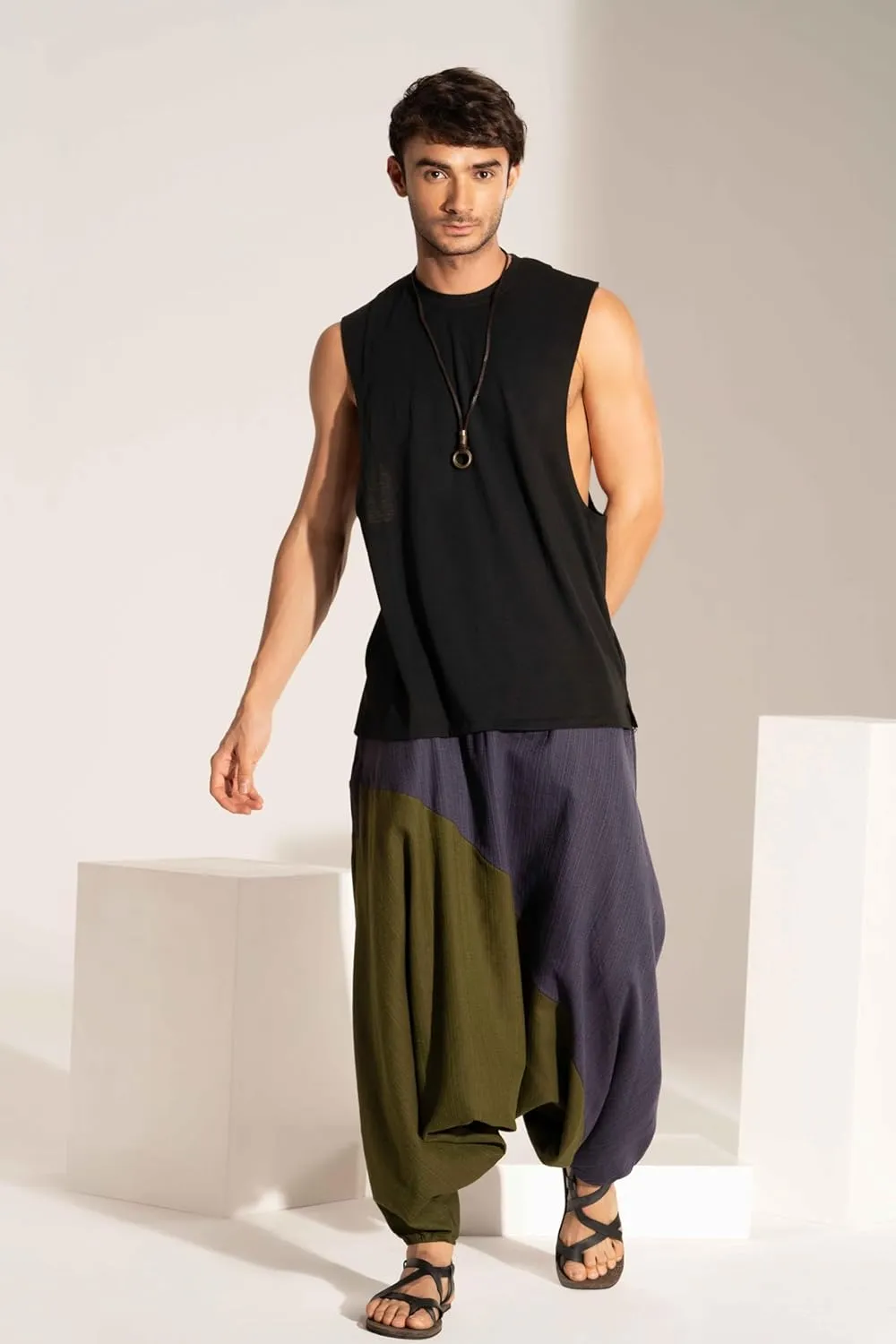 The Veshti Company Travel Hippie Parachute Pants for Men, Baggy Flowy Pants Lounge Yoga Harem Boho Music Festival Dance Pant