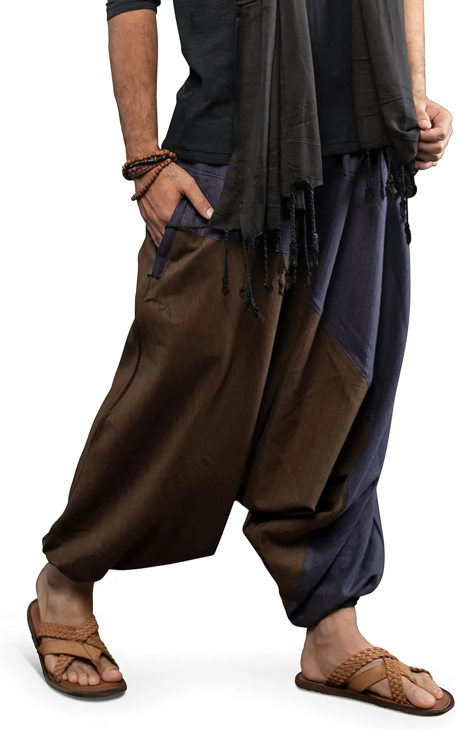 The Veshti Company Travel Hippie Parachute Pants for Men, Baggy Flowy Pants Lounge Yoga Harem Boho Music Festival Dance Pant